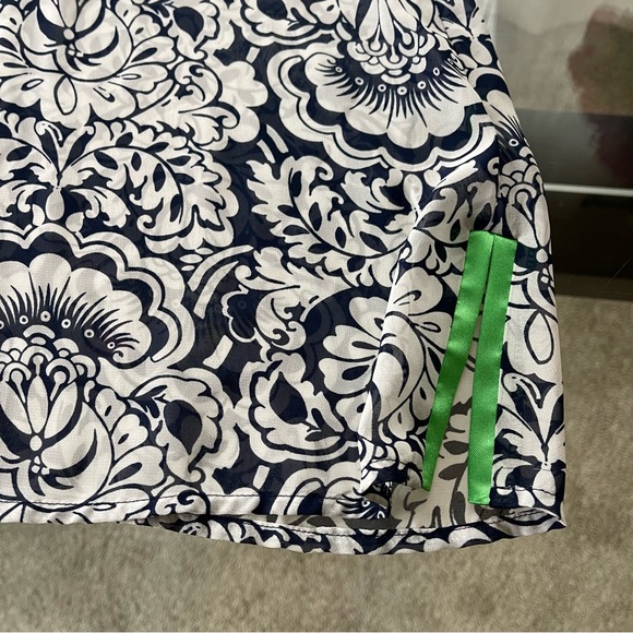 Susan Graver Top Womens 3X Navy Blue Green Trim Floral Chiffon Sheer Blouse - Picture 7 of 9